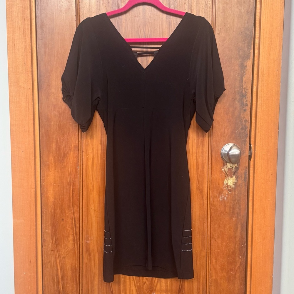 Bisou Bisou Michele Bohbot Black Embellished Low V-Neck, Bodycon  Dress (M)(6) - Picture 3 of 13